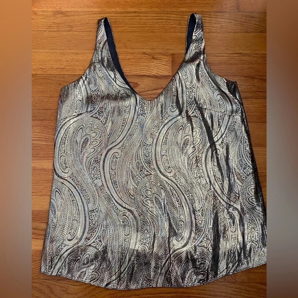 NWT J. Crew Cate Cami Gold Top Tank Metallic Silk Paisley, NWT, Size 0